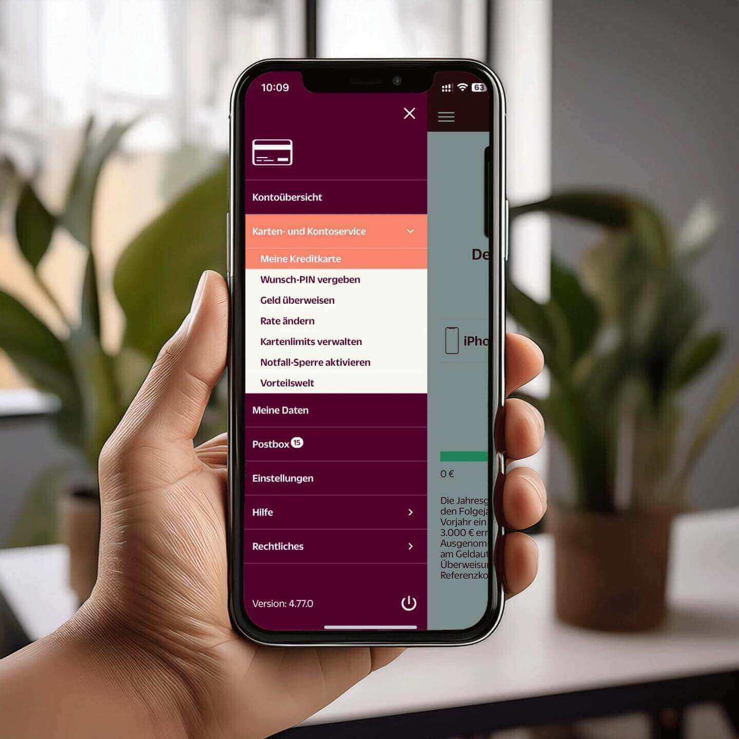 Men&uuml;-der-Hanseatic-Bank-App