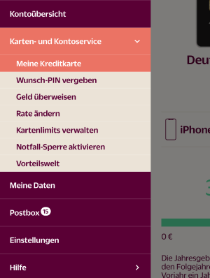 &uuml;bersicht in der men&uuml; per app