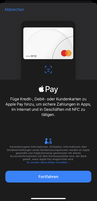 Karte bei Apple Pay hinzufügen