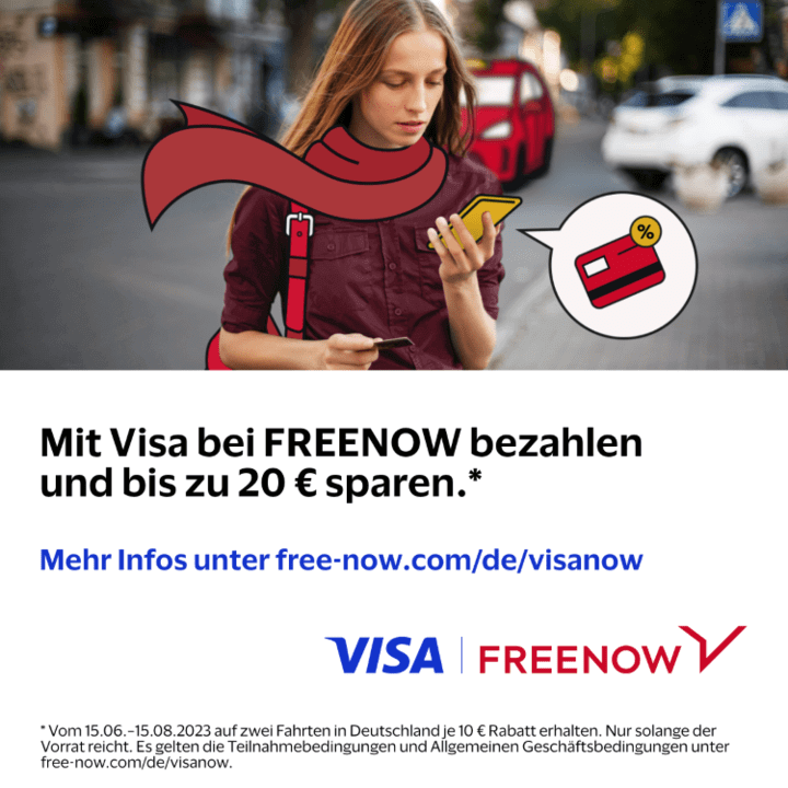 Aktion der Hanseatic Bank-Vorteilswelt: Mit Visa bei Free Now sparen