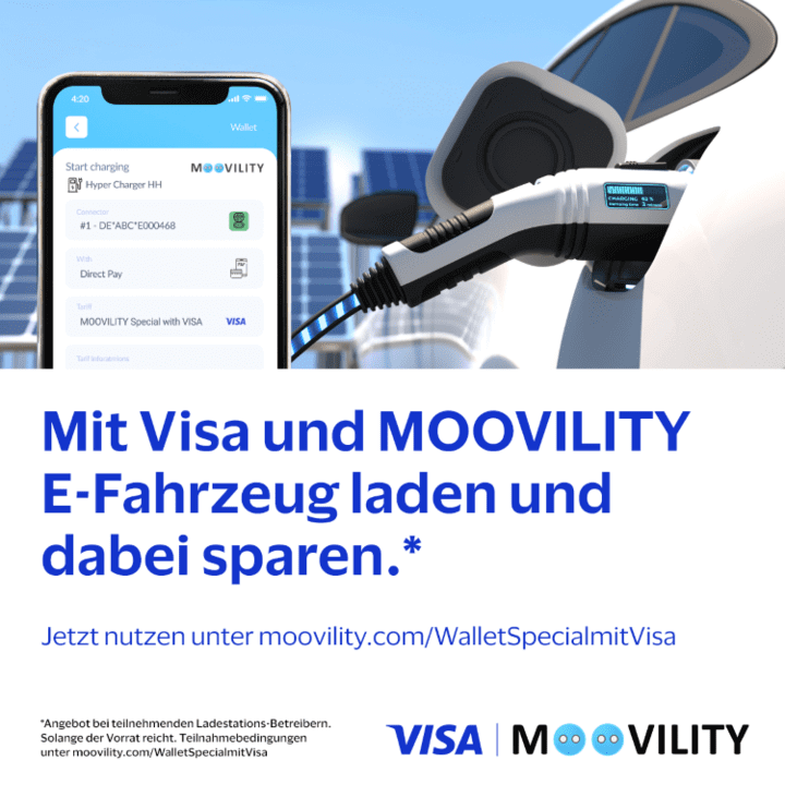 Mit Visa E-Auto laden und mit Moovility sparen!